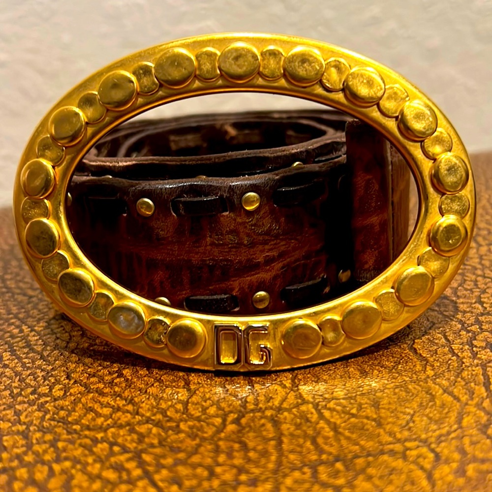 Dolce & Gabbana Rare Lady’s Distressed Leather Belt, Gold Buckle, Made in Italy!